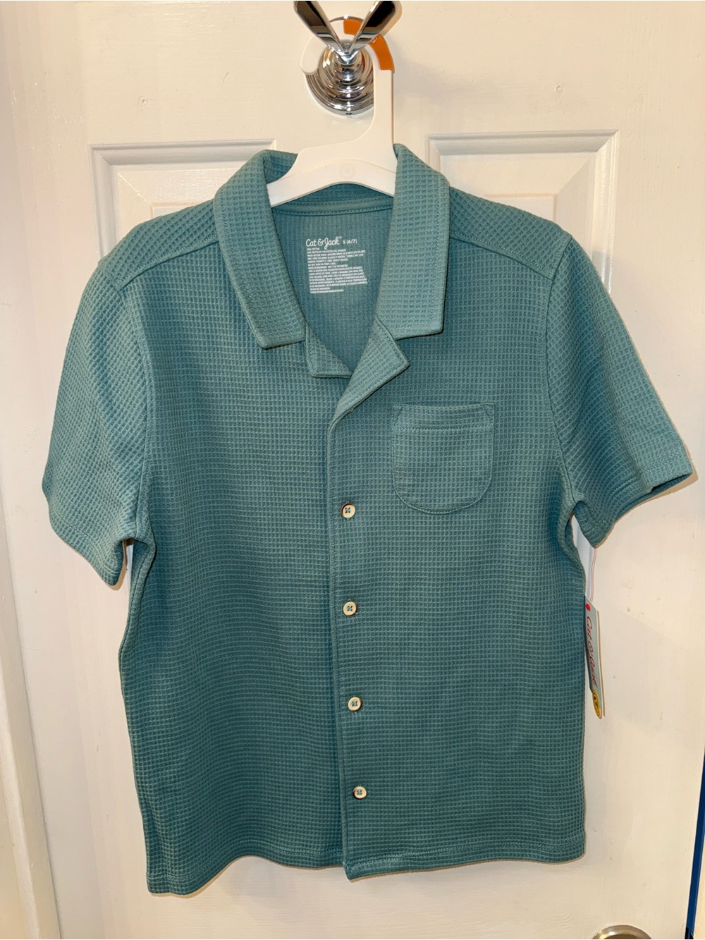 Cat & Jack Teal Short-Sleeve Waffle Knit Button-Front Shirt